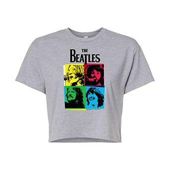 Juniors' The Beatles Grid Cropped Graphic Tee