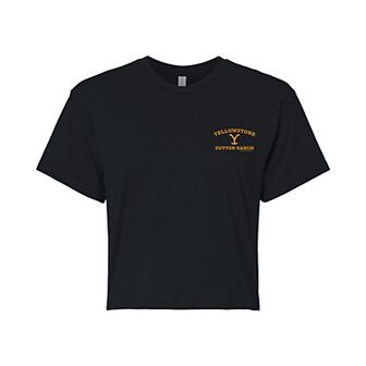 Juniors' Yellowstone Small Chest Logo Cropped Graphic Tee