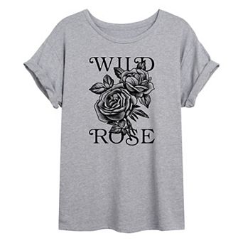 Juniors' Wild Rose Oversized Graphic Tee