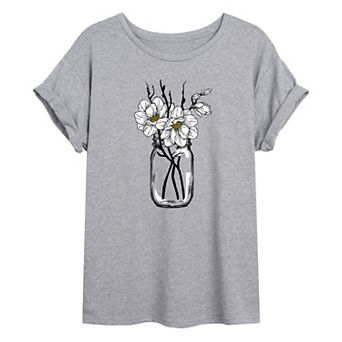 Juniors' Magnolias In Jar Oversized Graphic Tee