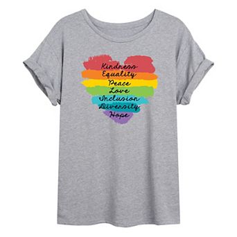 Juniors' Rainbow Heart Oversized Graphic Tee