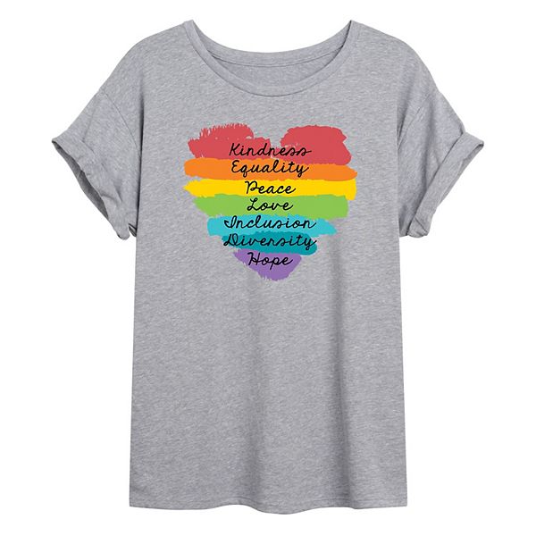 Juniors' Rainbow Heart Oversized Graphic Tee