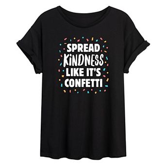 Juniors' Kindness Confetti Oversized Graphic Tee