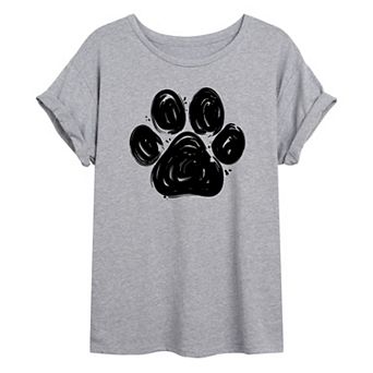 Juniors' Paw Print Oversized Graphic Tee