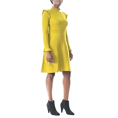 Women's Nina Leonard Long Sleeve High Ruffle Neck Fit & Flare Dress