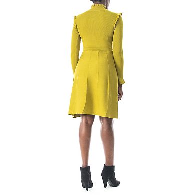 Women's Nina Leonard Long Sleeve High Ruffle Neck Fit & Flare Dress