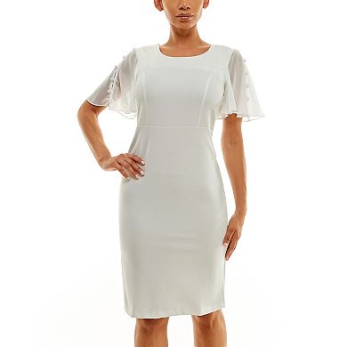 Women's Nina Leonard Jewelneck Flutter Sleeve Sheath Dress