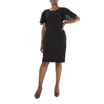 Women's Nina Leonard Jewelneck Flutter Sleeve Sheath Dress