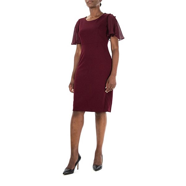 Women's Nina Leonard Jewelneck Flutter Sleeve Sheath Dress