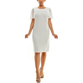 Women's Nina Leonard Jewelneck Flutter Sleeve Sheath Dress