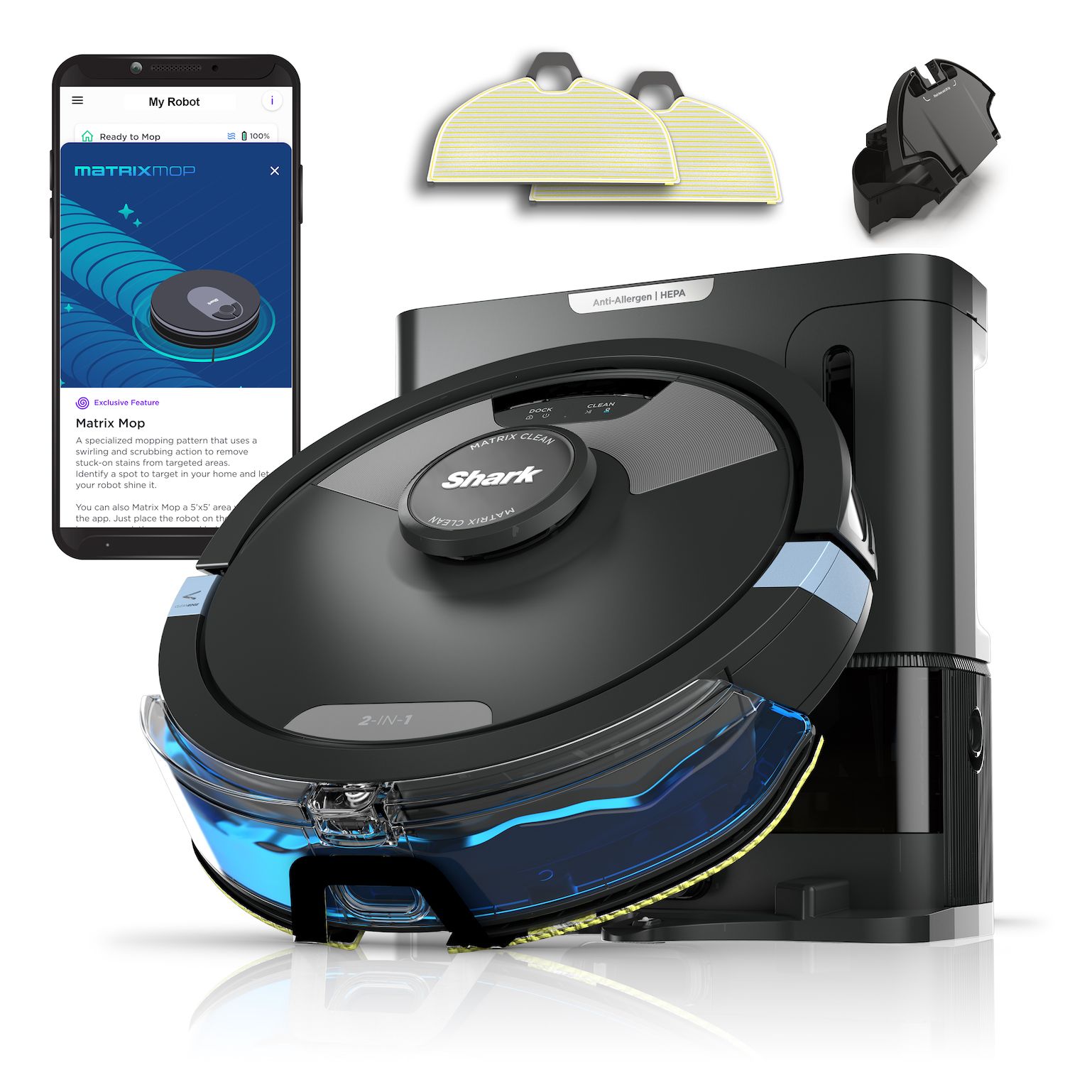 Shark Matrix Plus 2in1 Robot Vacuum & Mop with Sonic Mopping, Matrix Clean, HEPA Bagless Self Empty (RV2610WA)