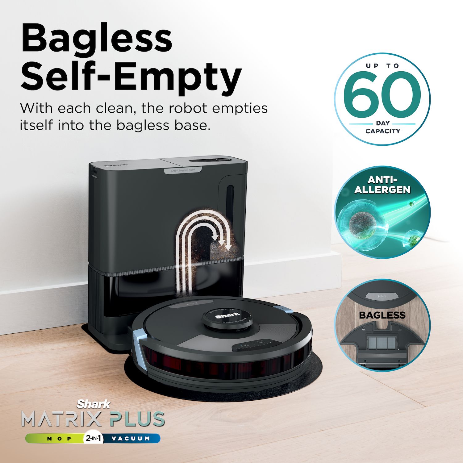 Shark Matrix Plus 2in1 Robot Vacuum & Mop with Sonic Mopping, Matrix Clean, HEPA Bagless Self Empty (RV2610WA)