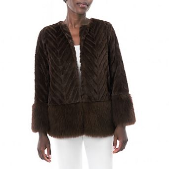 Women's Nina Leonard Chevron Faux-Fur Bolero