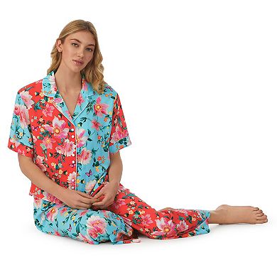 Women's Beauty Sleep Social Relaxed Sleeve Pajama Shirt and Cropped Pajama Pant Set