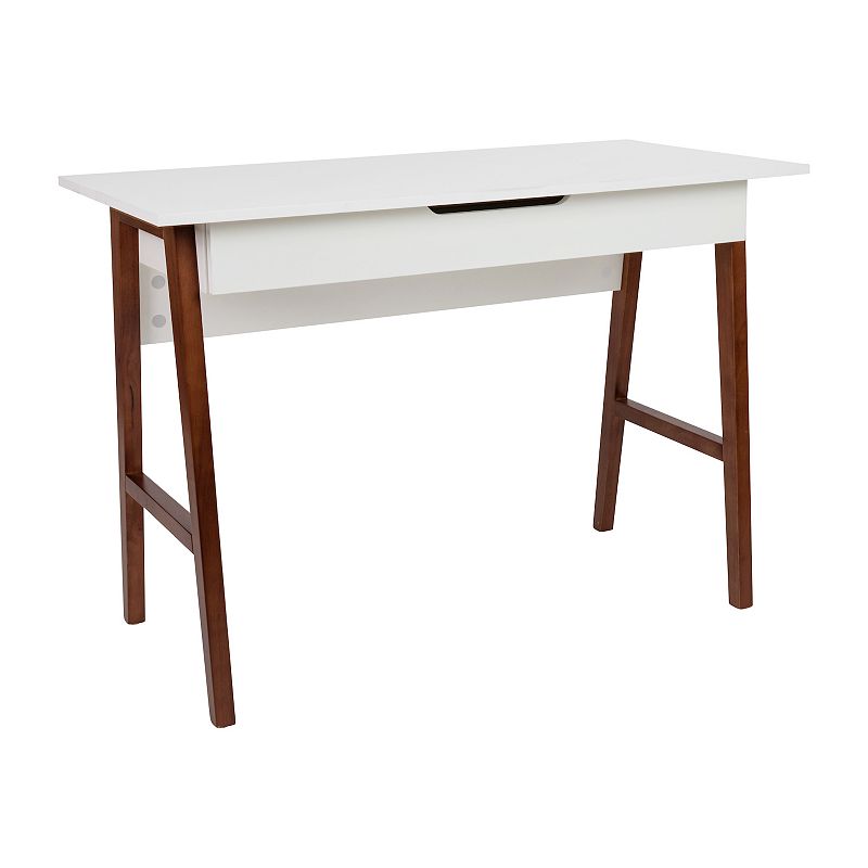 Flash Furniture - Darla Rectangle Modern Laminate  Home Office Desk - White/Walnut