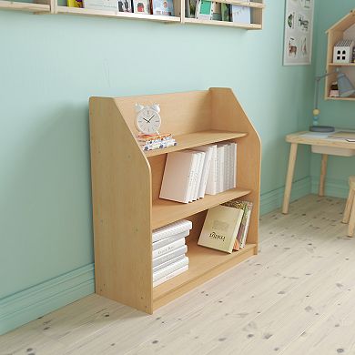 Flash Furniture Natural Wooden 3 Shelf Book Display with Safe