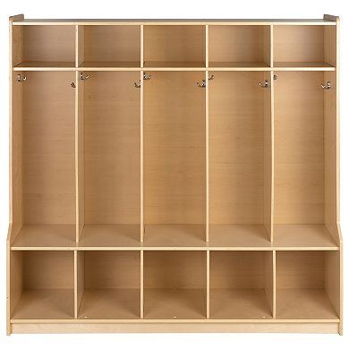 Flash Furniture Wooden 5 Section School Coat Locker with Bench