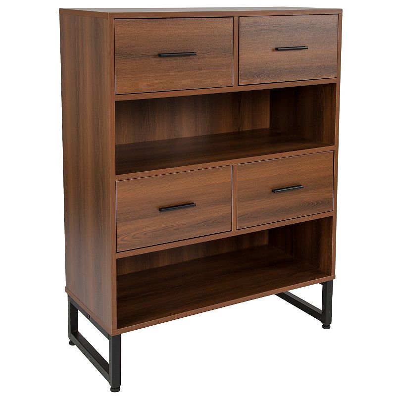 Flash Furniture Lincoln Collection 2 Shelf Display Bookcase with Four Drawe