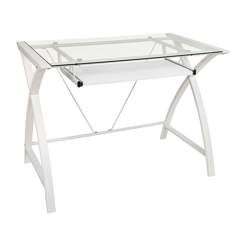 Flash Furniture Clear Tempered Glass Computer Desk with Keyboard Tray, Whit