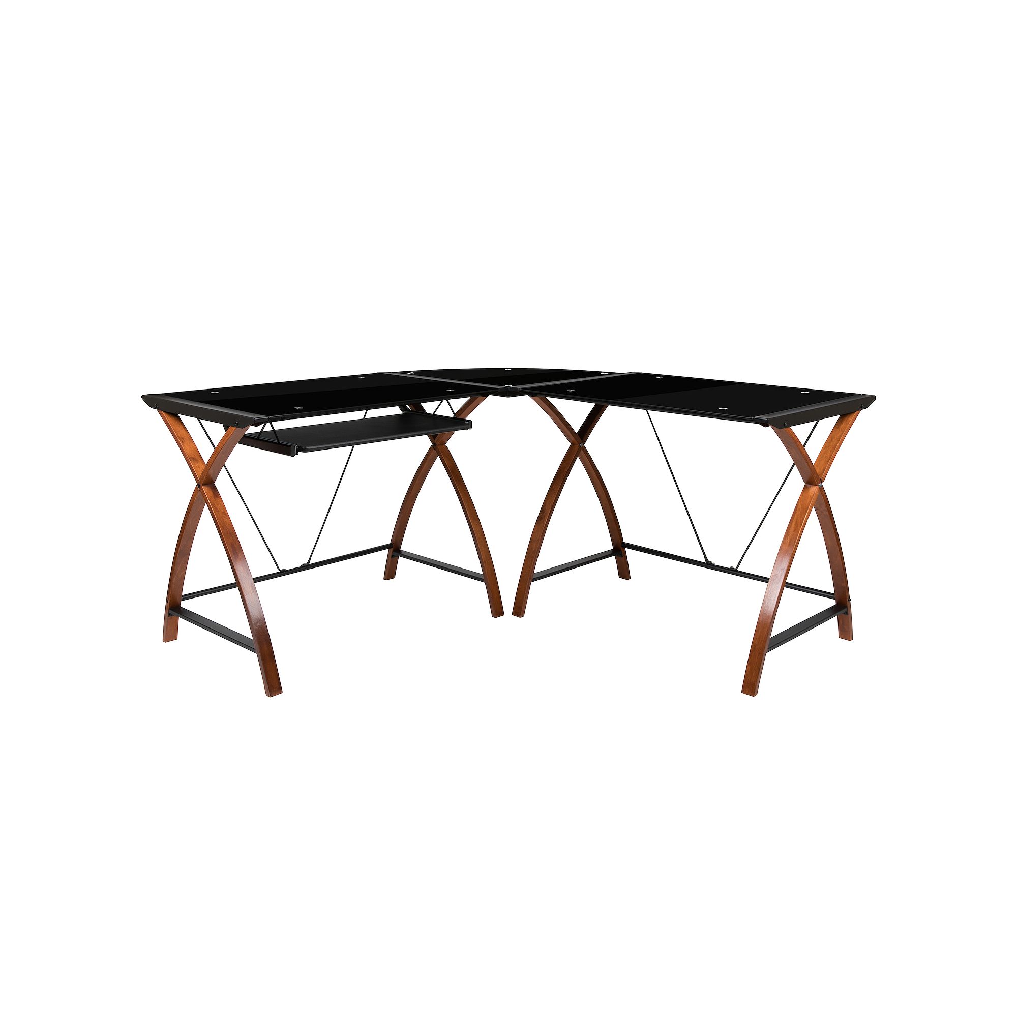 Flash Furniture Black Glass L-Shape Corner Computer Desk with Keyboard Tray