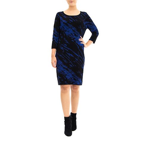 Женские платья Nina Leonard Women's Nina Leonard Three Quarter Jewelneck Sheath Sweater Dress