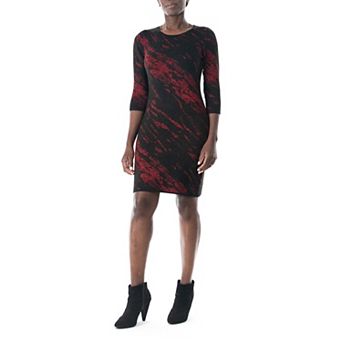 Women's Nina Leonard Three Quarter Jewelneck Sheath Sweater Dress