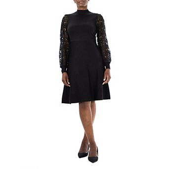 Women's Nina Leonard Lace Sleeve A-Line Sweaterdress