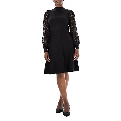 sweater dress with lace London Times Women's Lace Sleeve Knit Sheath Dress - Black