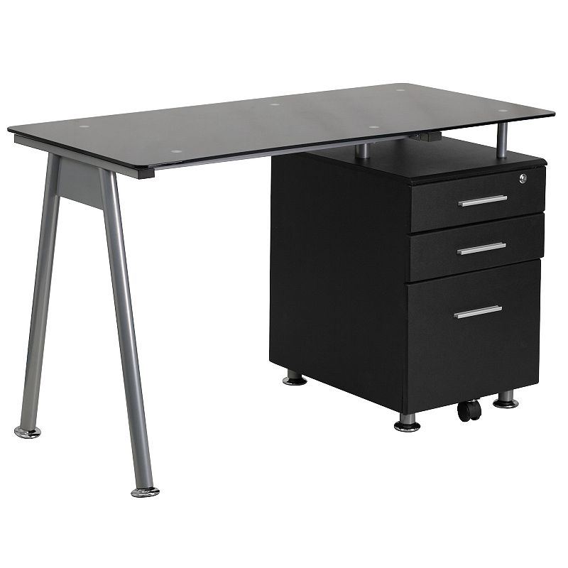 45934761 Flash Furniture Black Glass Computer Desk with Thr sku 45934761