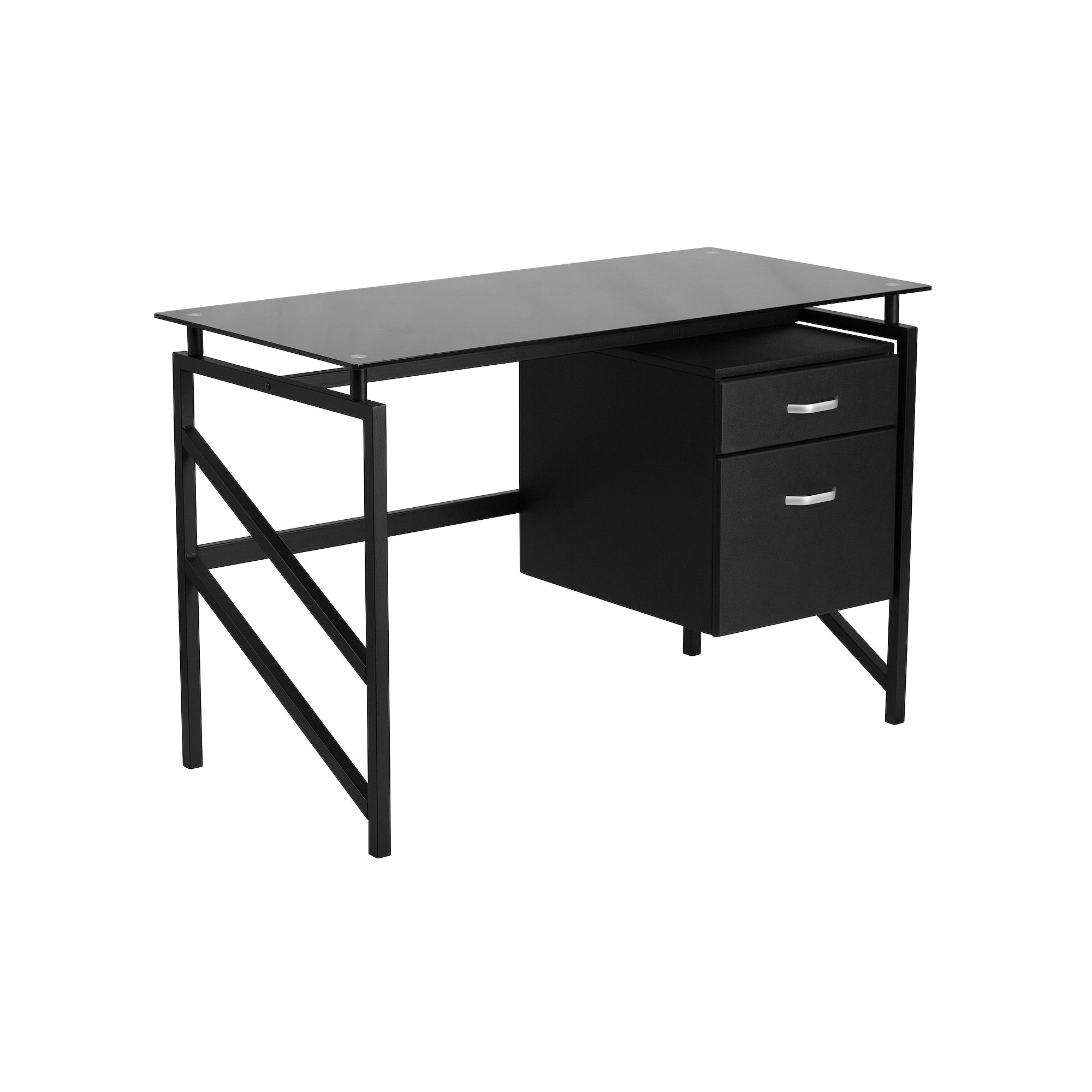 Flash Furniture Glass Desk with Two Drawer Pedestal, Black
