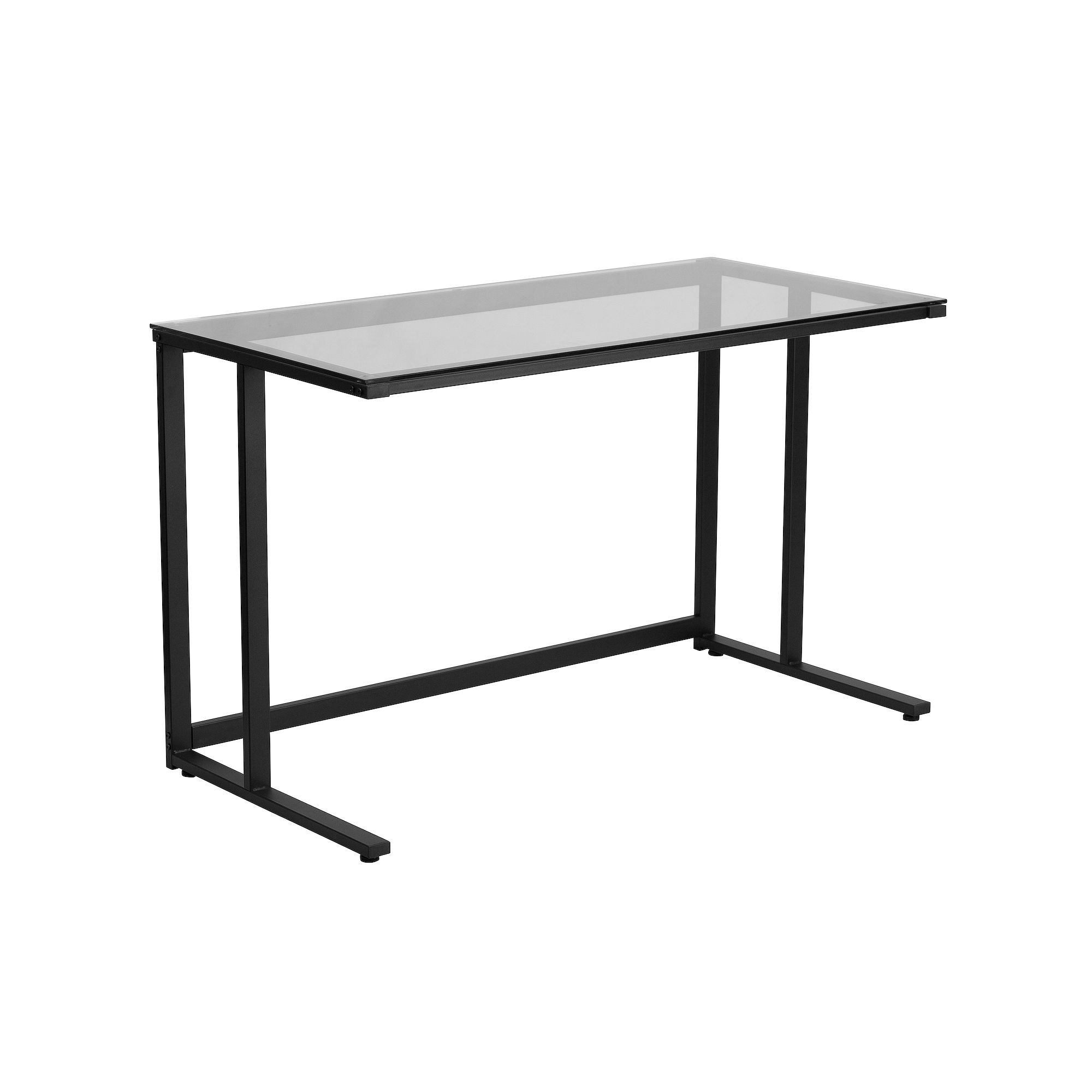Flash Furniture Glass Desk with Black Pedestal Metal Frame, Clear Black