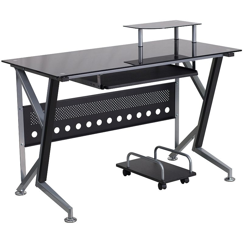 39583823 Flash Furniture Black Glass Computer Desk with Key sku 39583823