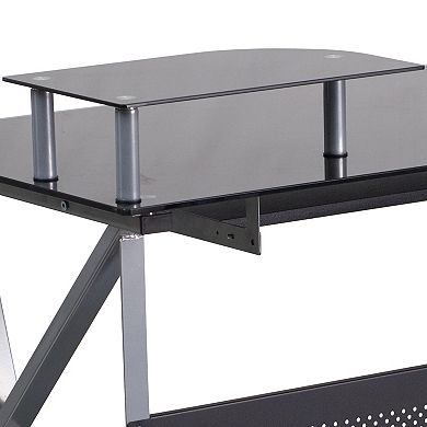 Flash Furniture Black Glass Computer Desk with Keyboard Tray and CPU Cart