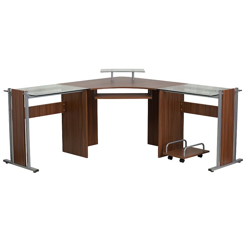 Flash Furniture Teakwood Laminate Corner Desk with Keyboard Tray and CPU Ca
