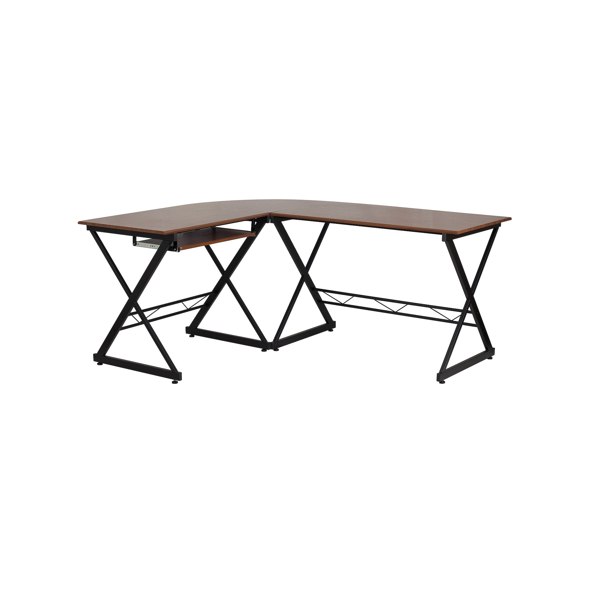 Flash Furniture Teakwood Laminate L-Shape Computer Desk with Keyboard Tray