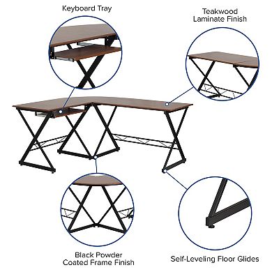 Flash Furniture Teakwood Laminate L-Shape Computer Desk with Keyboard Tray