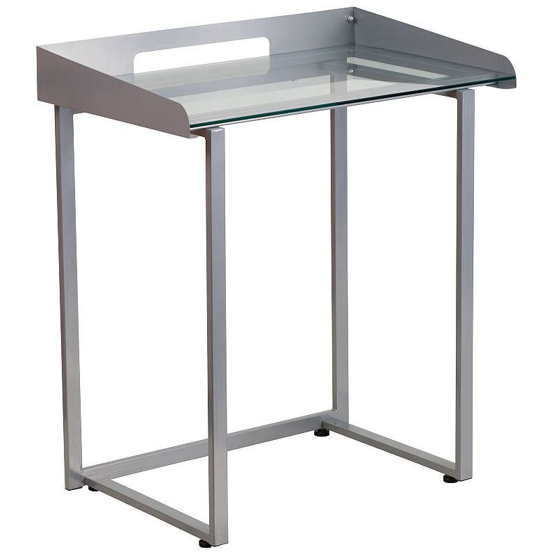 Flash Furniture Contemporary Clear Tempered Glass Desk with Raised Cable Ma