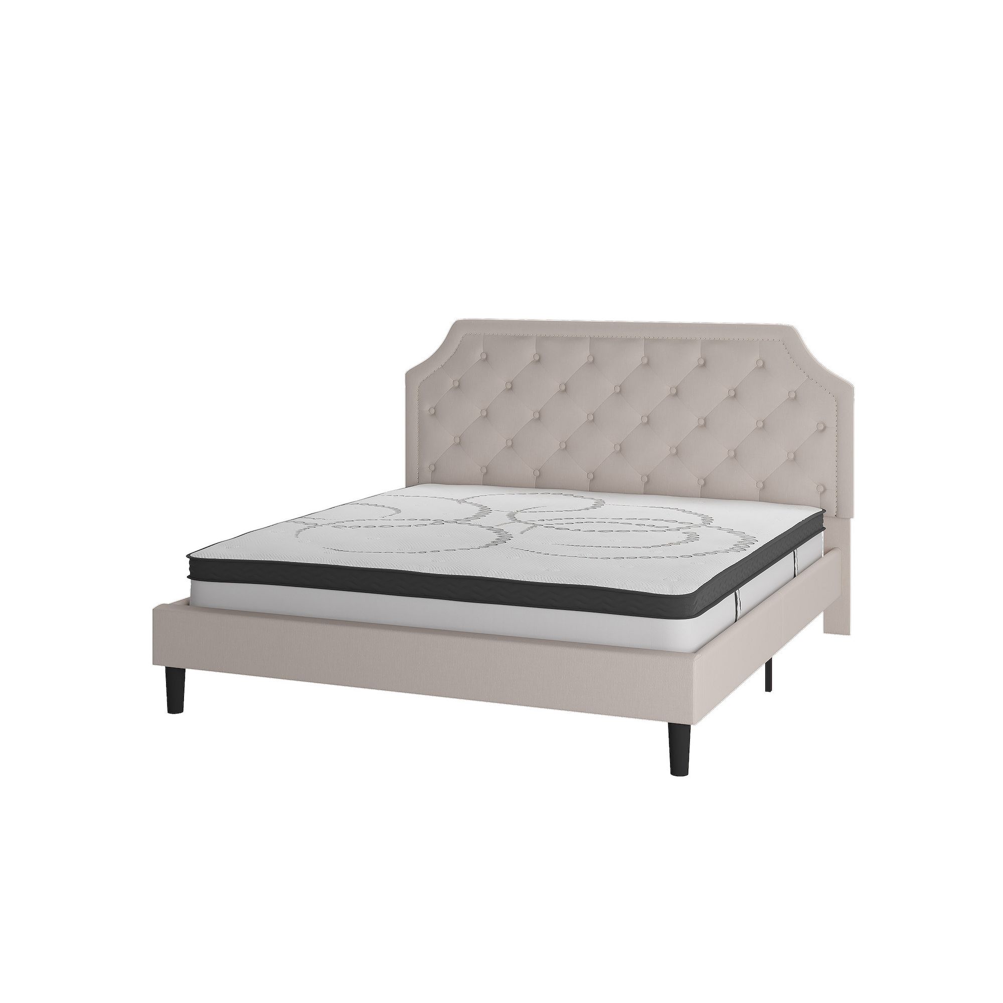 Flash Furniture Brighton Tufted Upholstered Platform Bed & Pocket Spring Ma
