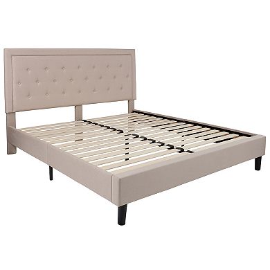 Flash Furniture Roxbury Tufted Upholstered Platform Bed & Pocket Spring Mattress
