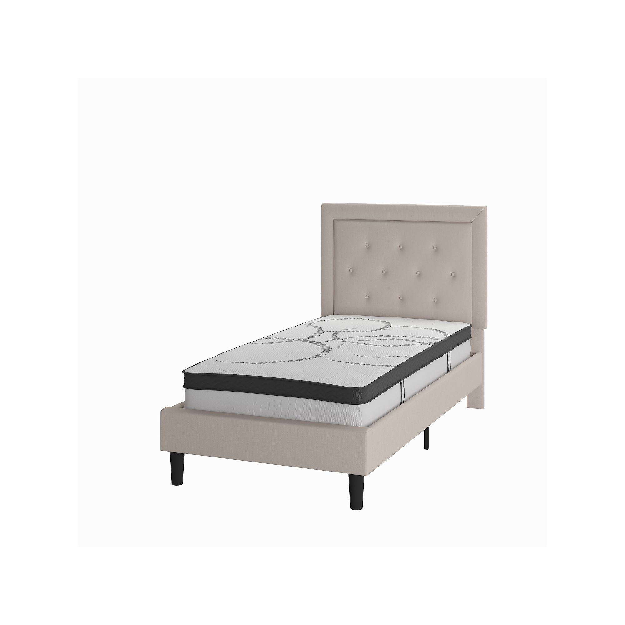 Flash Furniture Roxbury Tufted Upholstered Platform Bed & Pocket Spring Mat