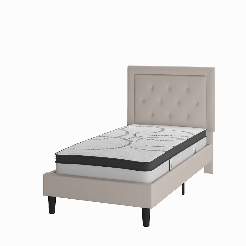 Flash Furniture Roxbury Tufted Upholstered Platform Bed & Pocket Spring Mat