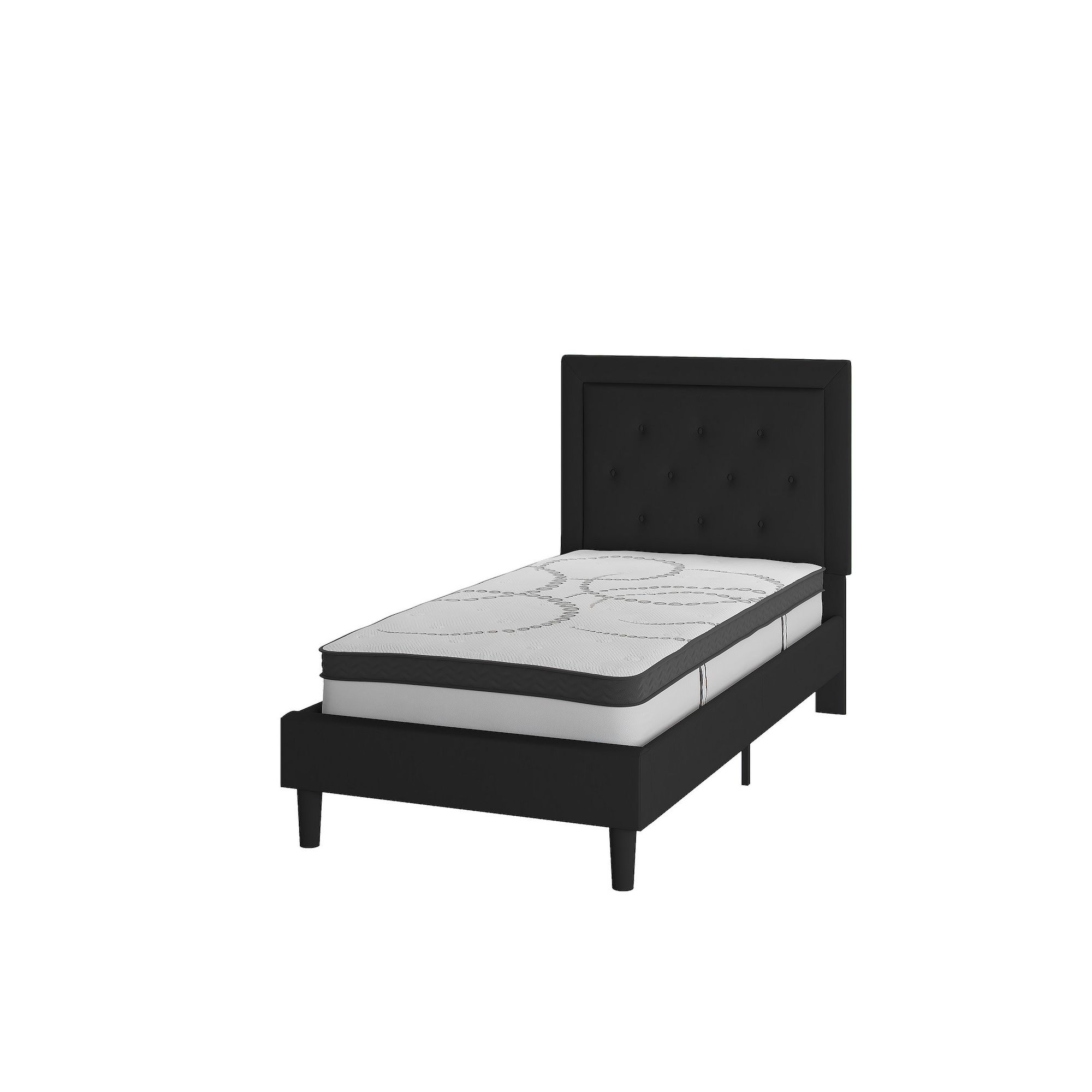 Flash Furniture Roxbury Tufted Upholstered Platform Bed & Pocket Spring Mat
