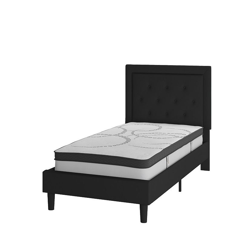 Flash Furniture Roxbury Tufted Upholstered Platform Bed & Pocket Spring Mat