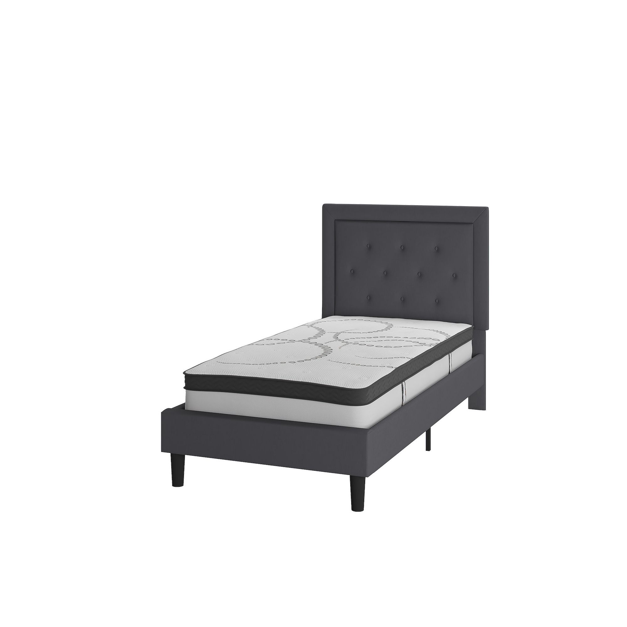 Flash Furniture Roxbury Tufted Upholstered Platform Bed & Pocket Spring Mat