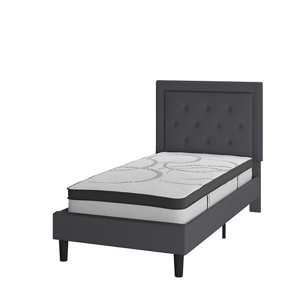 Flash Furniture Roxbury Tufted Upholstered Platform Bed & Pocket Spring Mattress - Dark Gray (TWIN)