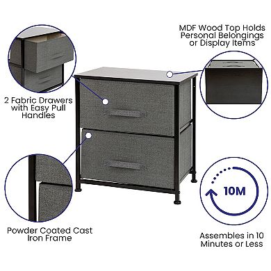 Flash Furniture 2 Drawer Wood Top White Nightstand Storage Organizer with Cast Iron Frame