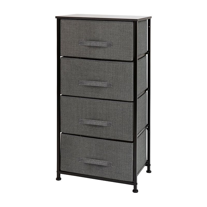 Flash Furniture 4 Drawer Wood Top Black Cast Iron Frame Vertical Storage Dresser with Dark Gray Easy Pull Fabric Drawers