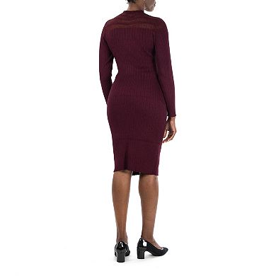 Women's Nina Leonard Mockneck Long Sleeve Midi Sweater Dress