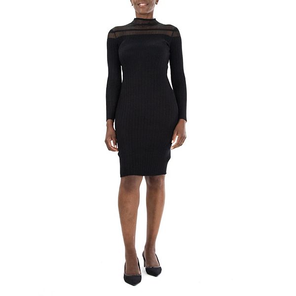 Women's Nina Leonard Mockneck Long Sleeve Midi Sweater Dress