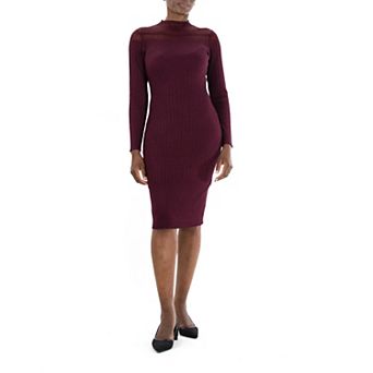 Women's Nina Leonard Mockneck Long Sleeve Midi Sweater Dress